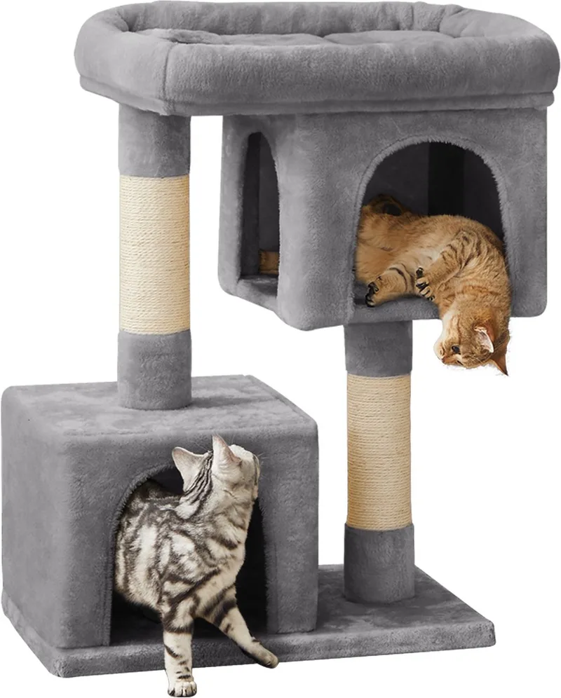 Krabpaal - Kattenboom - Grote Katten - Grote Platform - 2 Kattenhuizen - Sisalstammen by Feandrea in Light grey – product photo
