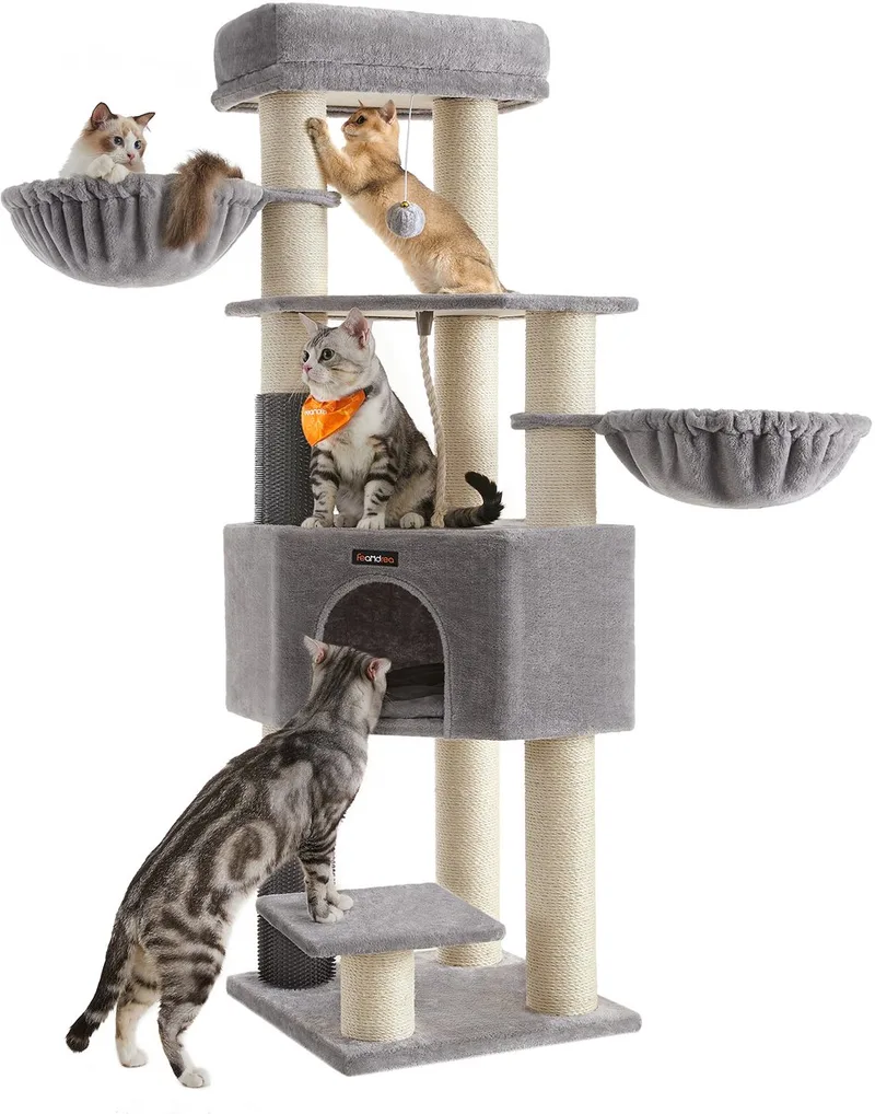 Krabpaal - Kattenboom - Grote Katten - Zelfverwarmende Dekens - Dikke Stammen by Feandrea in Duifgrijs-Crème – product photo