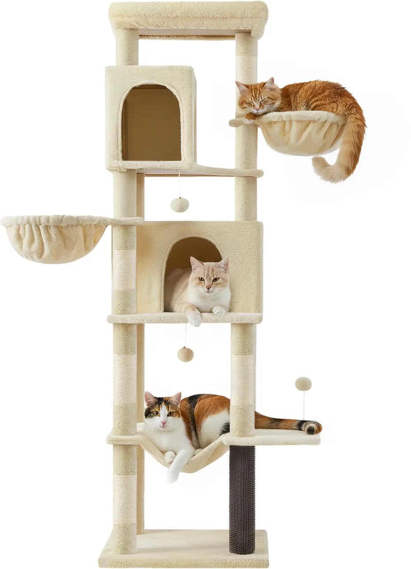 Krabpaal - Kattenboom - Grote - Meerdere Verdiepingen - 2 Grotten - 2 Hangmatten de Feandrea en Zandbeige – photo produit