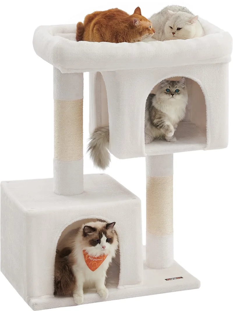 Krabpaal - Kattenboom - Grote Platform - 2 Kattenhuisjes - Sisalstammen von Feandrea in Crèmewit – Produktfoto