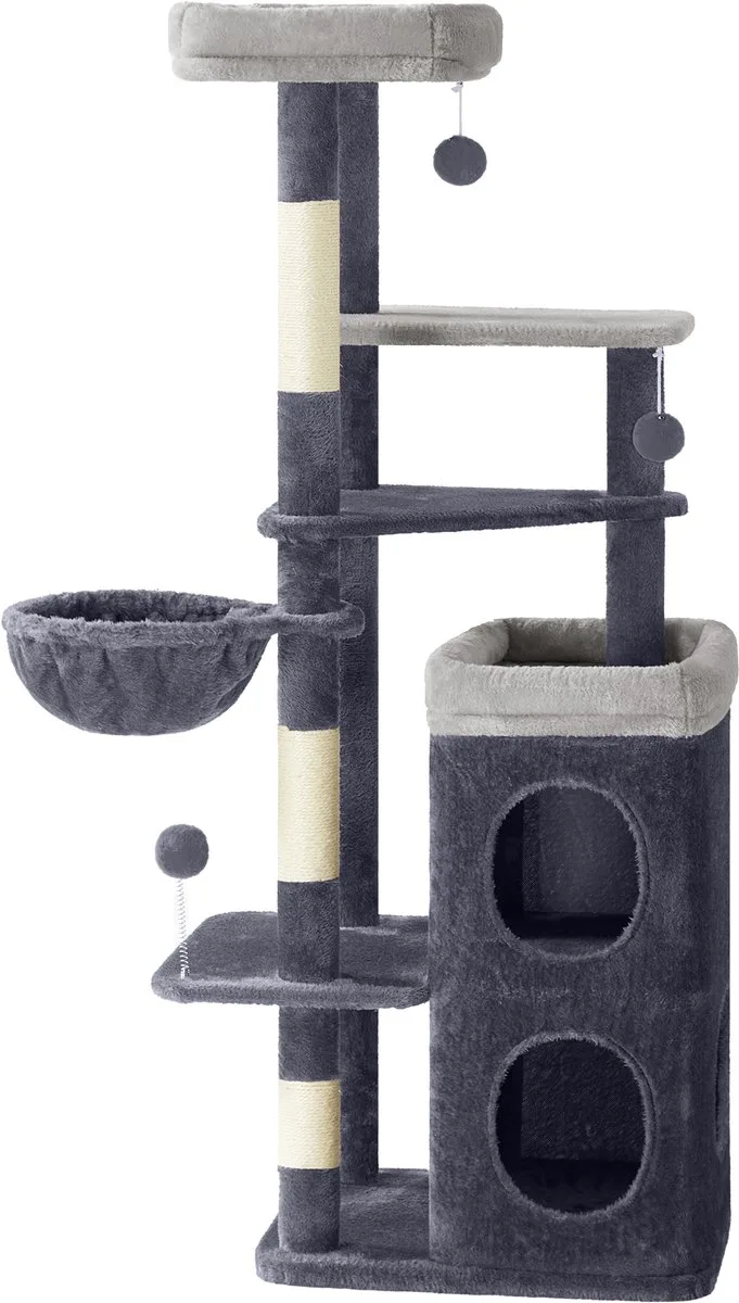 Krabpaal - Kattenboom - Hoge voor Katten - Meerdere Verdiepingen - Met Grotten en Ligmand de Feandrea en Gris foncé – photo produit
