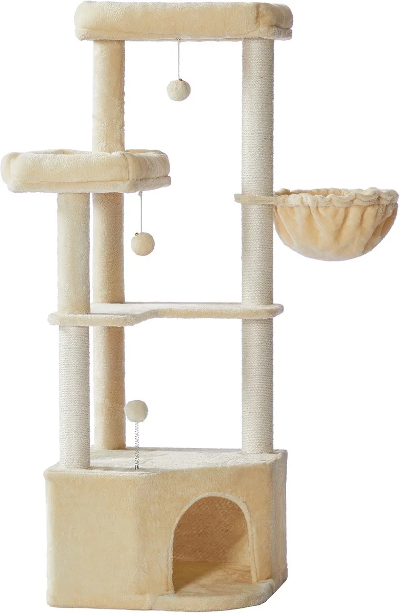 Krabpaal - Kattenboom - Katten - Grote Knuffelgrot - Meerdere Platforms en Pluche Ballen fra Feandrea i Zandbeige – produktbillede