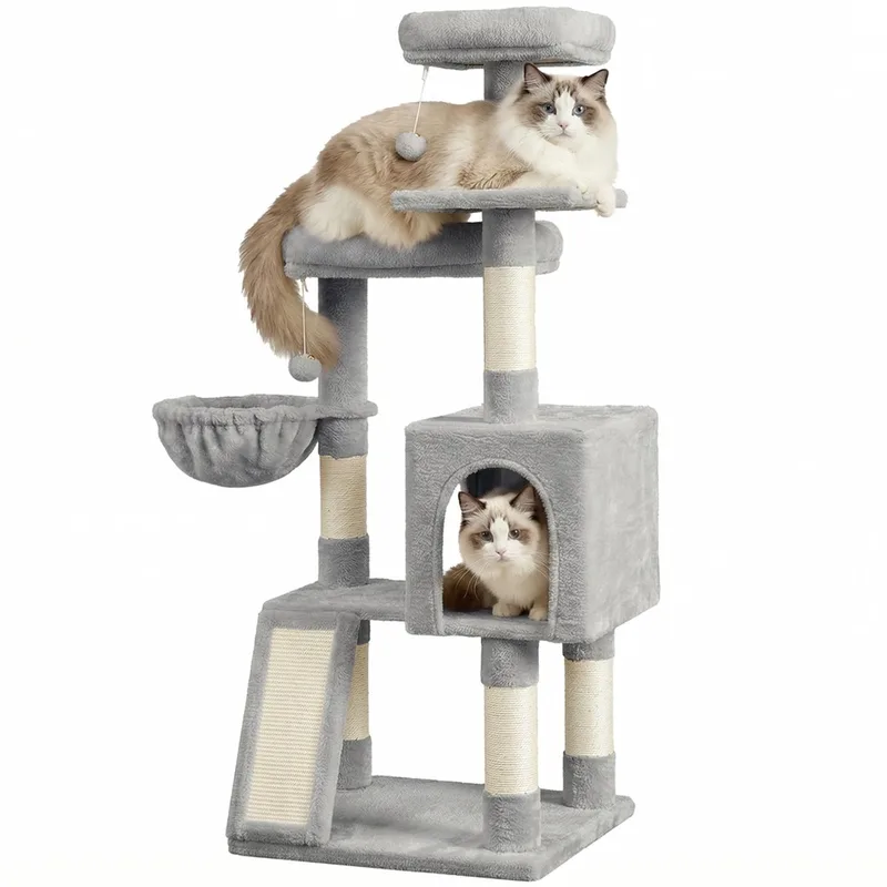 Krabpaal - Kattenboom - Meerdere Niveaus - Met Oprijplaat - 3 Platforms - Huisje - Mand de Feandrea en Duifgrijs – photo produit