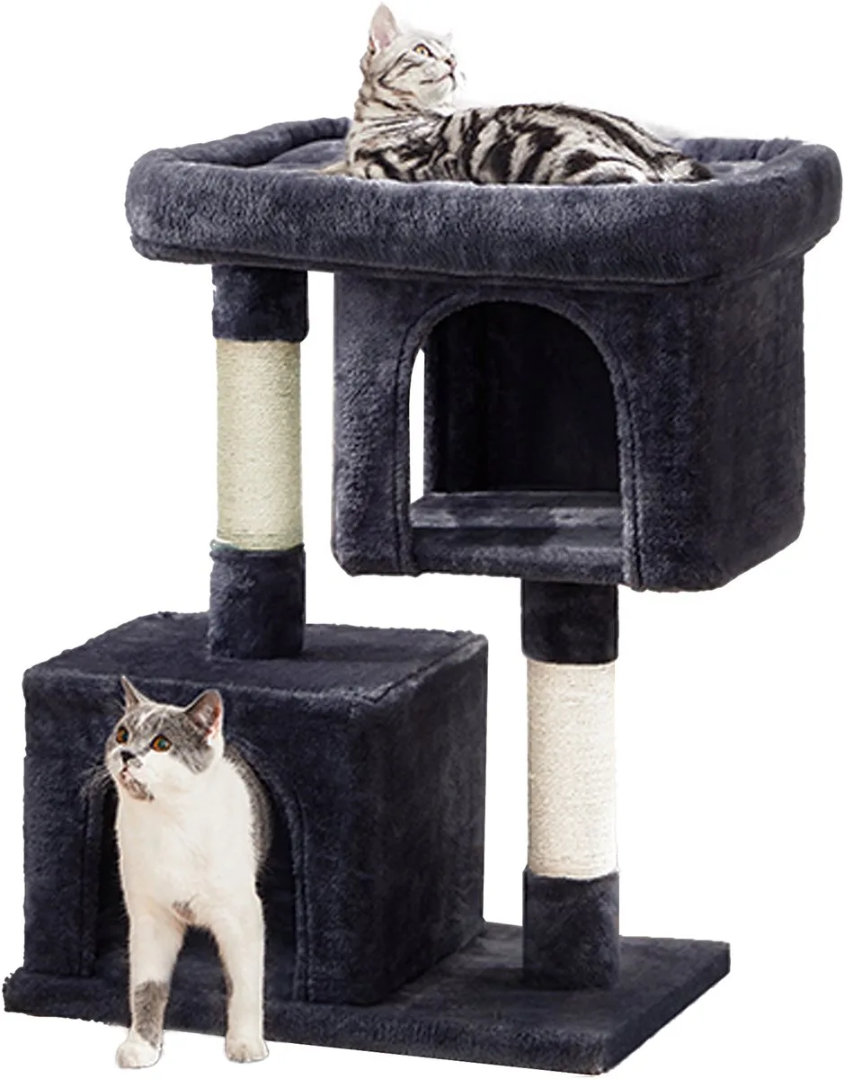 Krabpaal - Kattenboom - Met Groot Uitkijkplatform - 2 Kattenhuisjes - Krabpalen von Feandrea in Rookgrijs – Produktfoto
