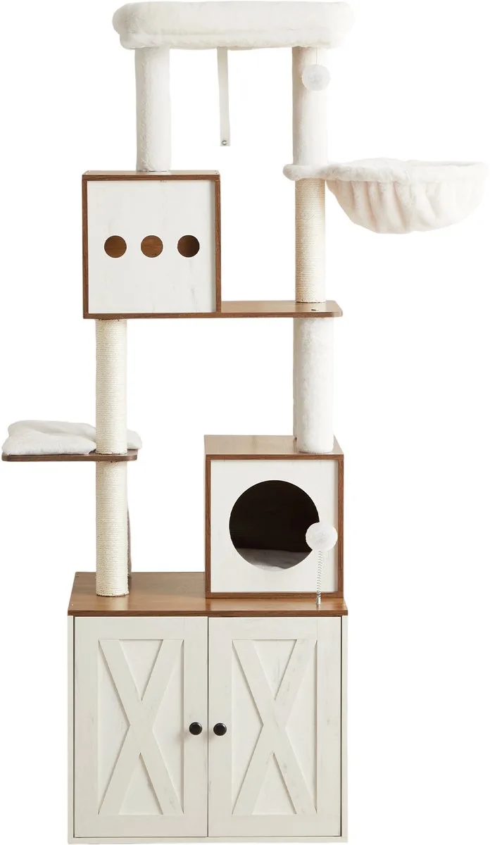 Krabpaal - Kattenboom - Moderne - Voor Katten - 178 cm Hoog - Met Kattenbak Omhulsel von Feandrea in Braun, Weiß – Produktfoto