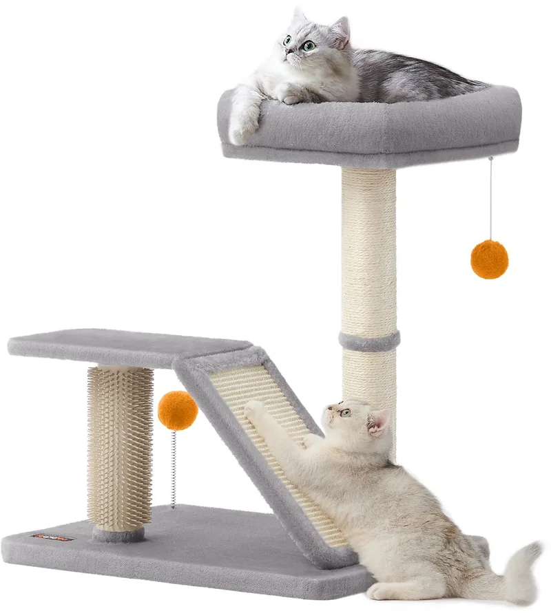 Krabpaal - Kattenboom - Multifunctioneel met Ligvlak - Platform en Draaibare Oprijplaat von Feandrea in Hellgrau – Produktfoto