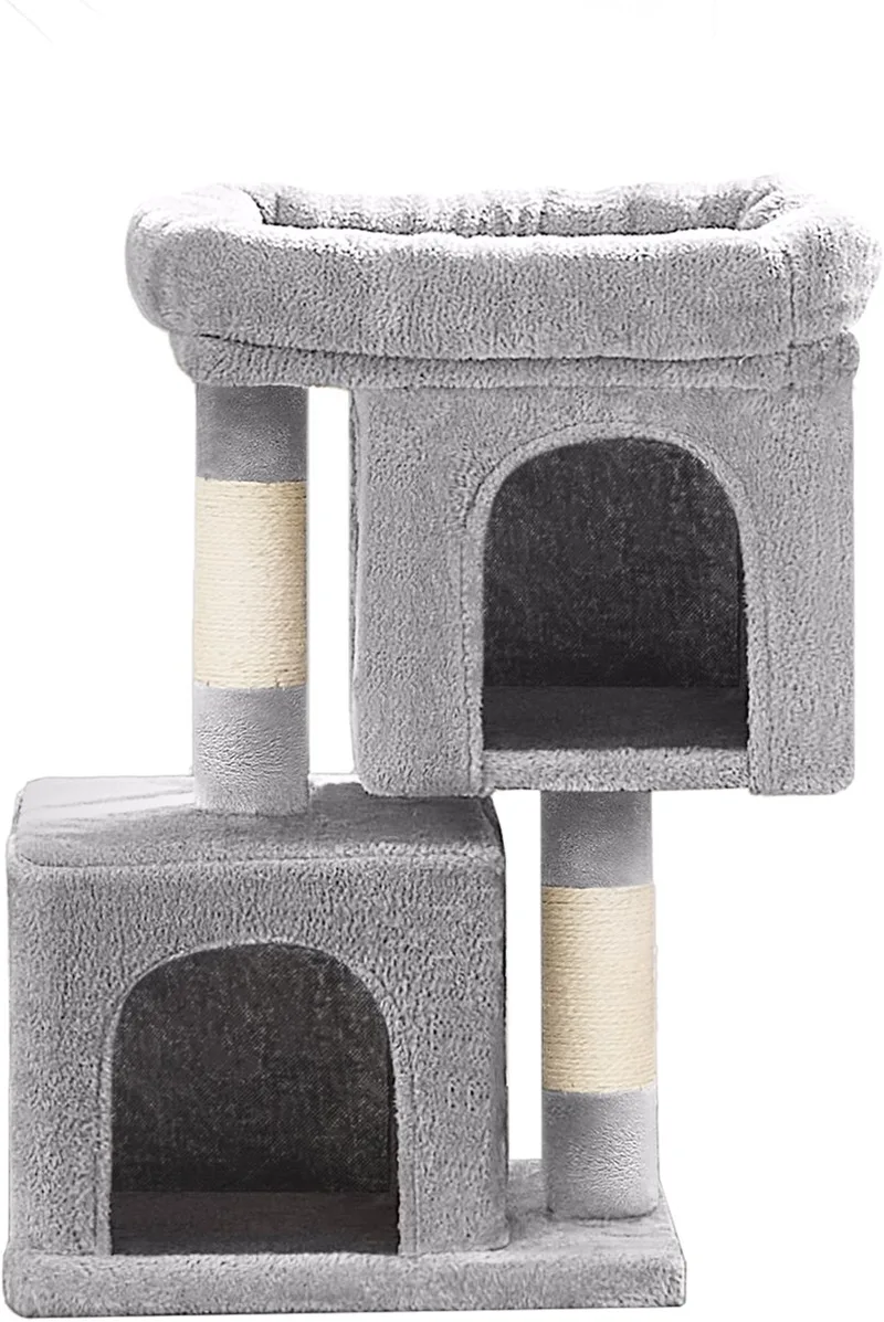 Krabpaal - Kattenboom - Voor Grote Katten - Grote Platform - 2 Kattenhuizen - Sisalstammen by Feandrea in Light grey – product photo