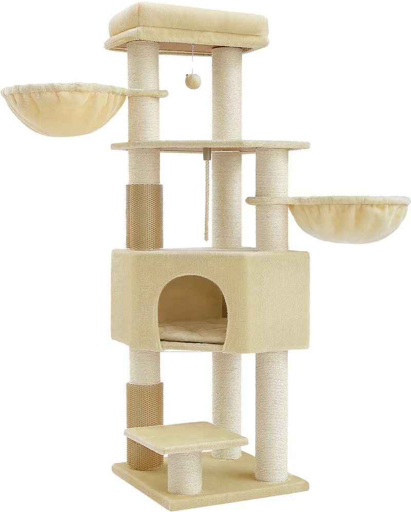 Krabpaal - Kattenboom - Voor Grote Katten - Zelfverwarmende Dekens - 2 Kattenborstels by Feandrea in Zandbeige – product photo