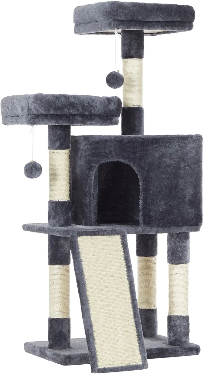 Krabpaal - Kattenboom - Voor Katten - 115 cm Hoog - Met Krabplank en Speelplekken by Feandrea in Rookgrijs – product photo