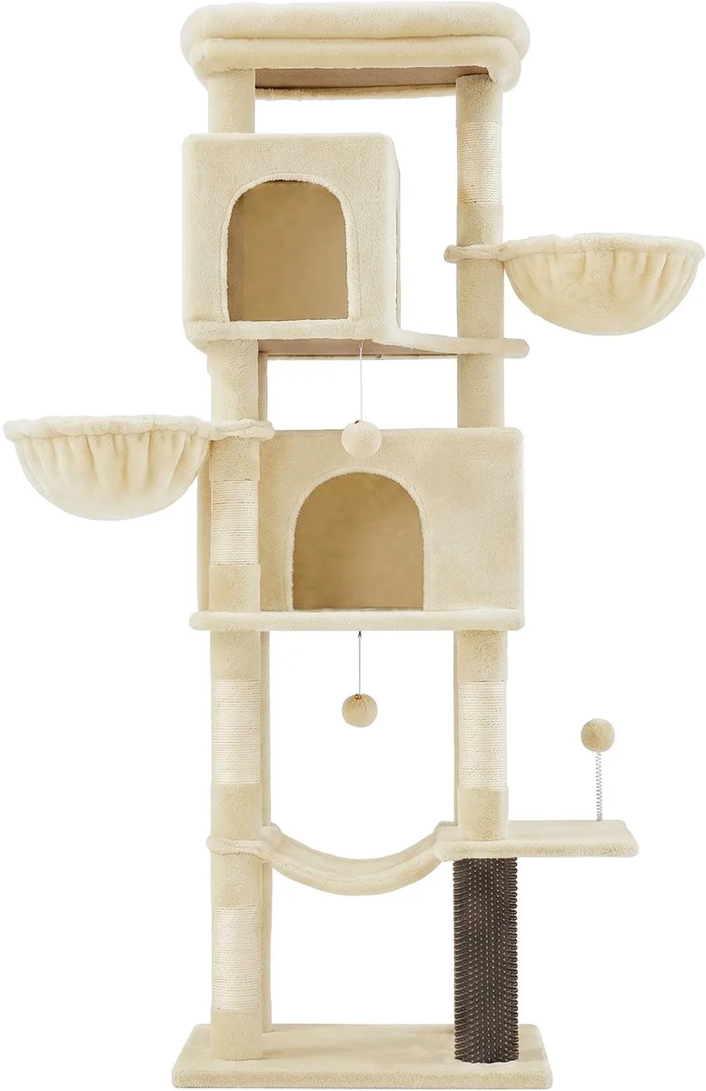Krabpaal - Kattenboom - Voor Katten - 175 cm Hoog - 2 Grotten - Meerdere Verdiepingen von Feandrea in Zandbeige – Produktfoto