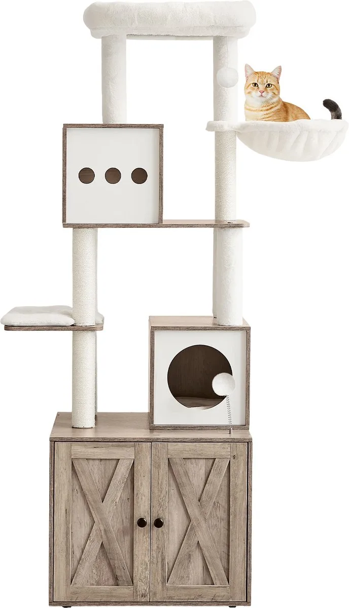 Krabpaal - Kattenboom - Voor Katten - 178 cm Hoog - Met Kattenbak Omhulsel by Feandrea in Greige – product photo
