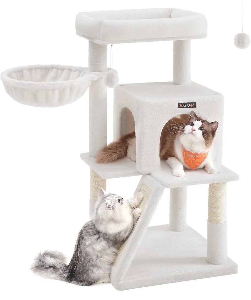 Krabpaal - Kattenboom - Voor Katten - Groot Platform - Stevig en Comfortabel de Feandrea en Crèmewit – photo produit
