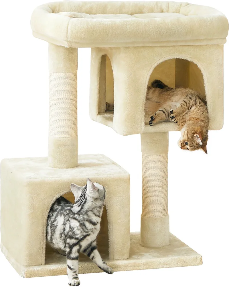 Krabpaal - Kattenboom - Voor Katten - Grote Platform - 2 Schuilplaatsen - Krabpalen de Feandrea en Beige – photo produit