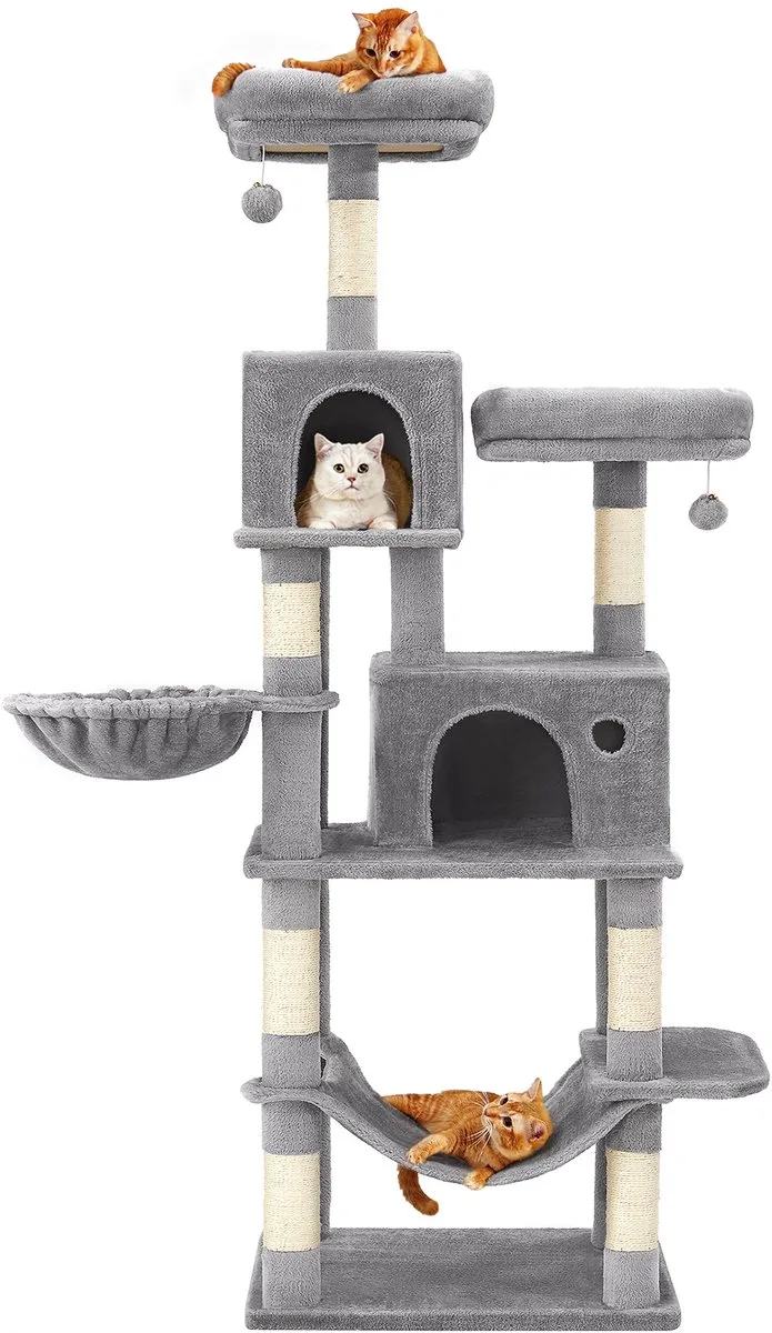 Krabpaal - Kattenboom - Voor Katten - Meerdere Niveaus - Grote Grot - Hangmat von Feandrea in Beige – Produktfoto