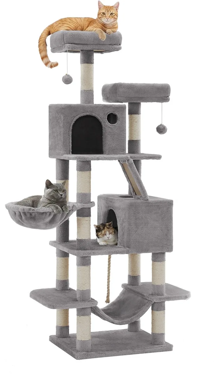 Krabpaal - Kattenboom - Voor Katten - Met Hangmat en Pluche Ballen - Stabiel Ontwerp by Feandrea in Light grey – product photo