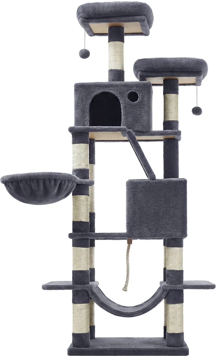 Krabpaal - Kattenboom - Voor Katten - Met Hangmat en Pluche Ballen - Stevig en Comfortabel von Feandrea in Rookgrijs – Produktfoto
