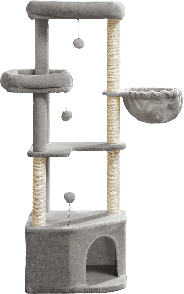 Krabpaal - Kattenboom - Voor Katten - Met Pluche Ballen - Ligmand en Knusse Grot de Feandrea en Duifgrijs – photo produit
