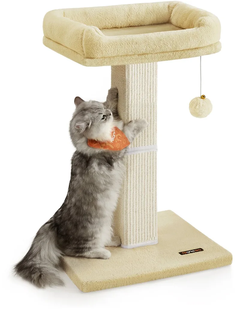 Krabpaal - Kattenboom - Voor Katten - Pluche Platform - Krabzuil met Speelbal de Feandrea en Beige – photo produit