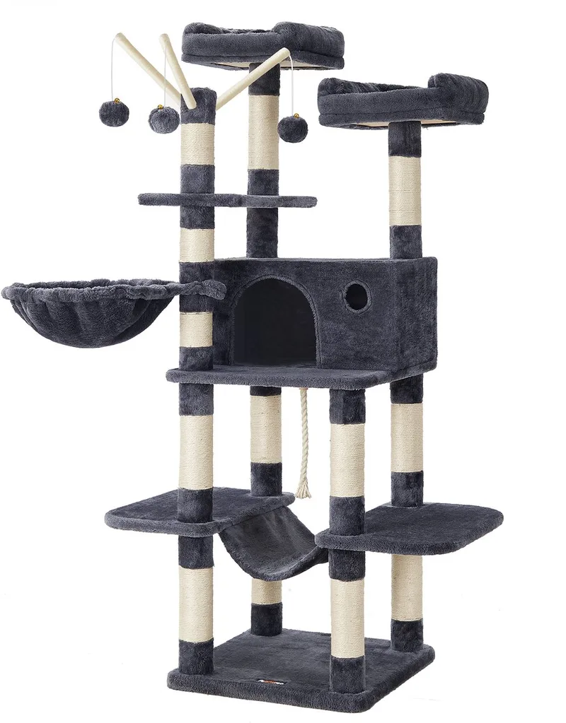 Krabpaal - Kattenboom - Voor Katten - XXL - Met Huisje Hangmand en Hangmat by Feandrea in Light grey – product photo