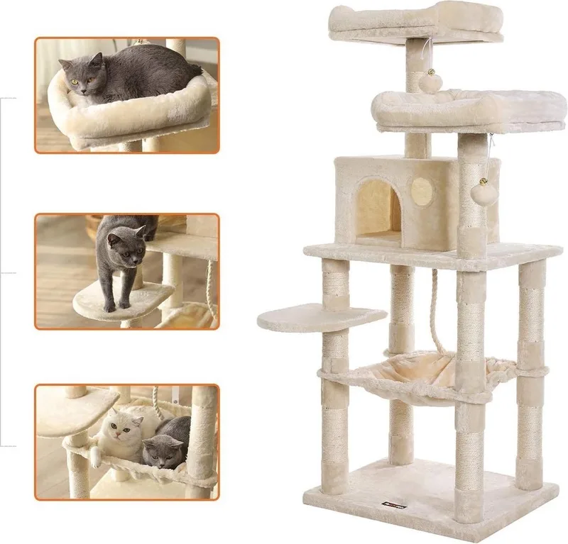 Krabpaal - Krabpaal voor katten - Kattenmand - Kattenhuis - Kattenmeubel - 55 x 45 x 143 cm by Feandrea in Beige – product photo