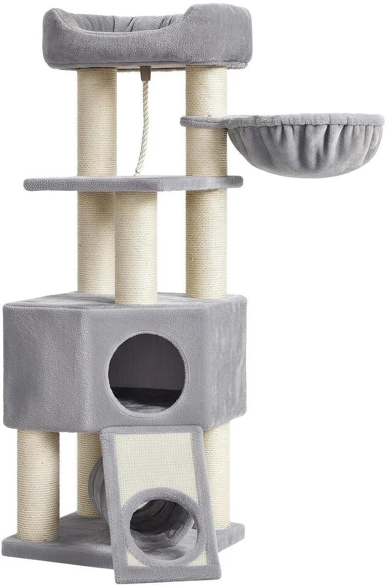 Krabpaal - Met Grot Hangmat Pluche - Krabplank - 50 x 50 x 141cm de Feandrea en Gris clair – photo produit 1 sur 5