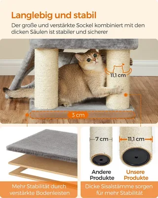 Krabpaal - Met Grot Hangmat Pluche - Krabplank - 50 x 50 x 141cm de Feandrea en Gris clair – photo produit 5 sur 5