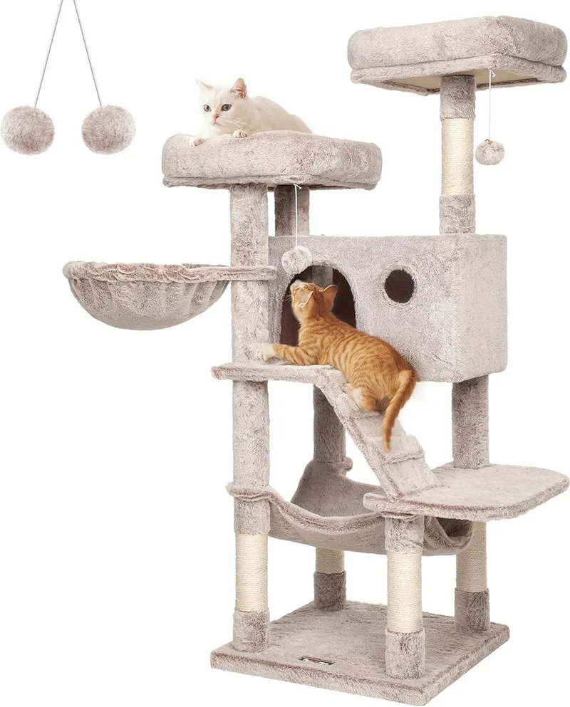 Krabpaal, speeltoren voor katten, groot, zacht - 135 cm PCT162M01 von Feandrea in Lichtbruin – Produktfoto