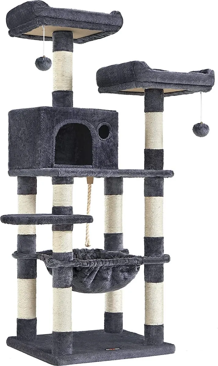 Krabpaal voor Katten - 143 cm - Met Hangmat, 2 Uitkijkplateaus - Rookgrijs by Feandrea in Dark grey – product photo