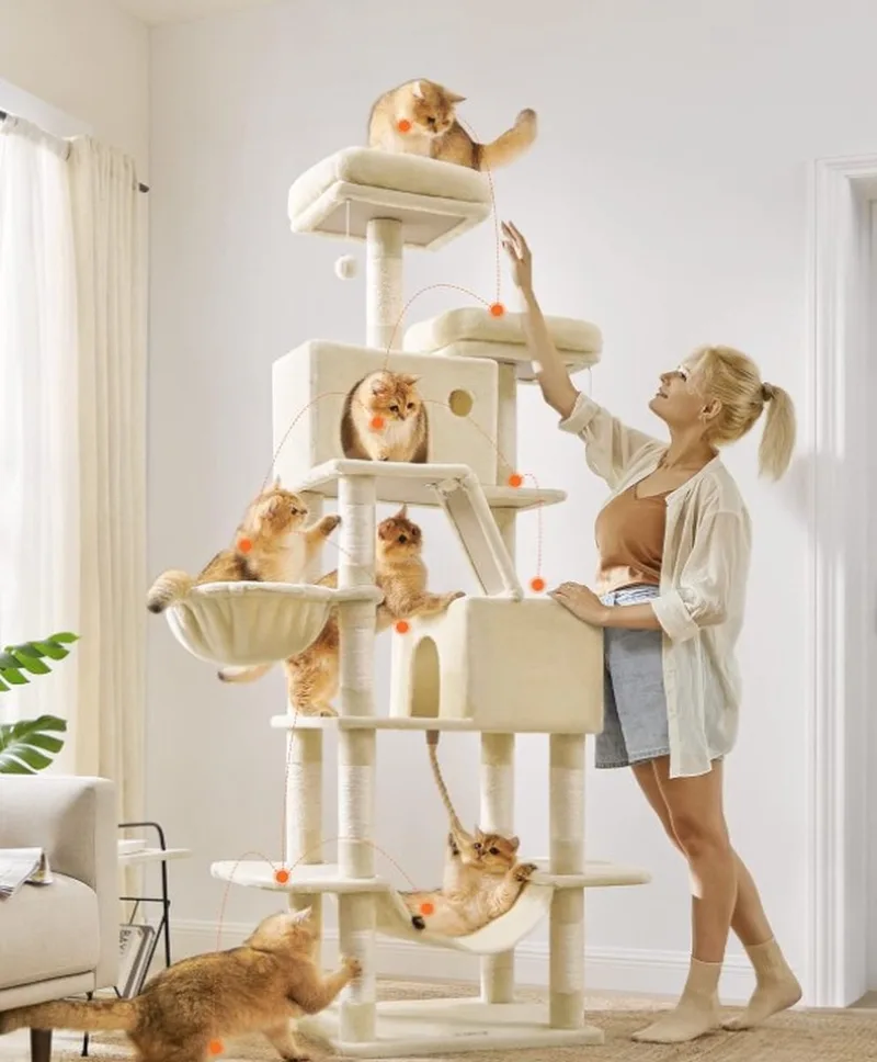 Krabpaal voor zware katten - Hoge krabpaal - Krabpaal boomstam - Krabpaal voor grote katten - Kat toren - Krabpaal plafond - Stevige krabpaal - Krabpaal voor katten - XXL - Katten verblijf de Feandrea en Beige – photo produit