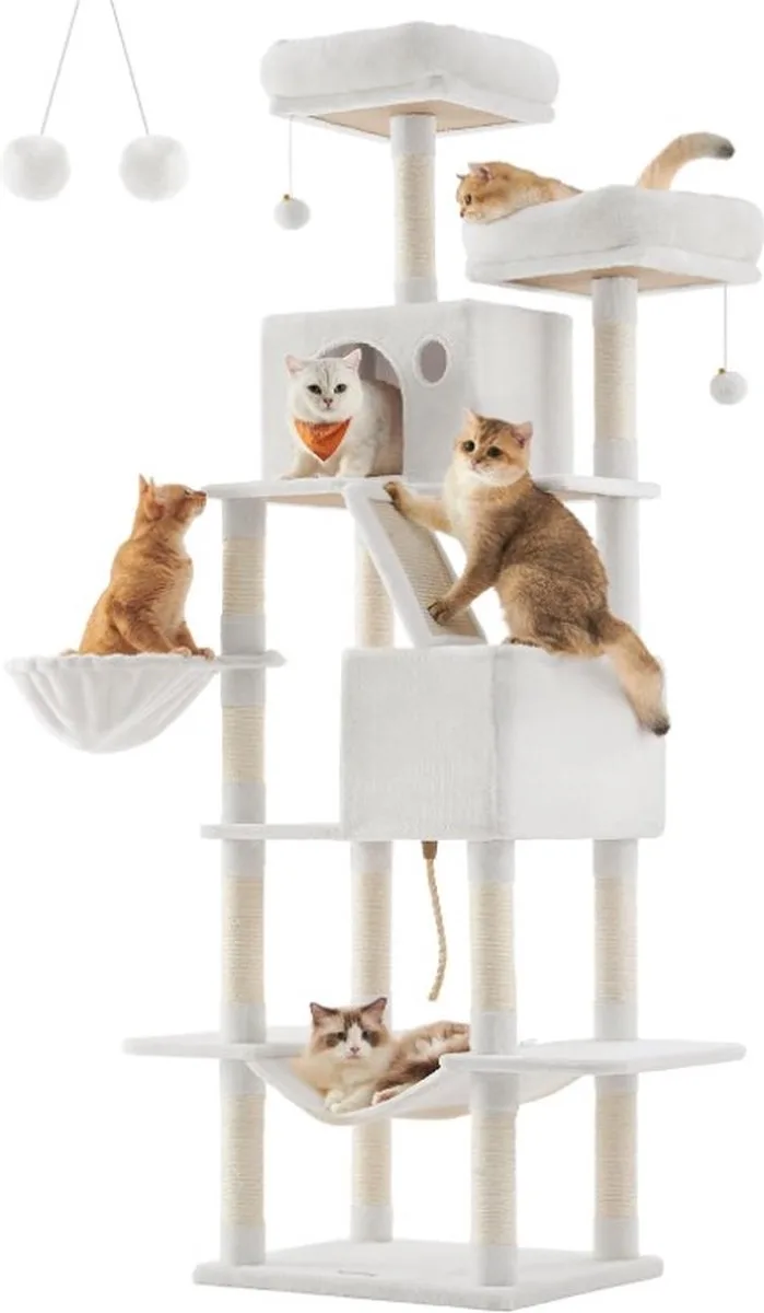 Krabpaal voor zware katten - Hoge krabpaal - Krabpaal boomstam - Krabpaal voor grote katten - Kat toren - Krabpaal plafond - Stevige krabpaal - Krabpaal voor katten - XXL - Katten verblijf by Feandrea in Romig wit – product photo