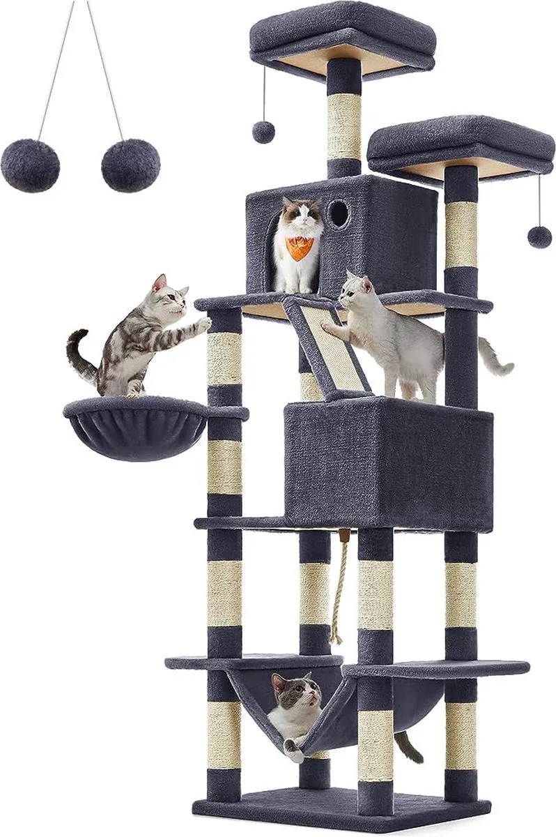Krabpaal voor zware katten - Hoge krabpaal - Krabpaal boomstam - Krabpaal voor grote katten - Kat toren - Krabpaal plafond - Stevige krabpaal - Krabpaal voor katten - XXL - Katten verblijf von Feandrea in Grau – Produktfoto