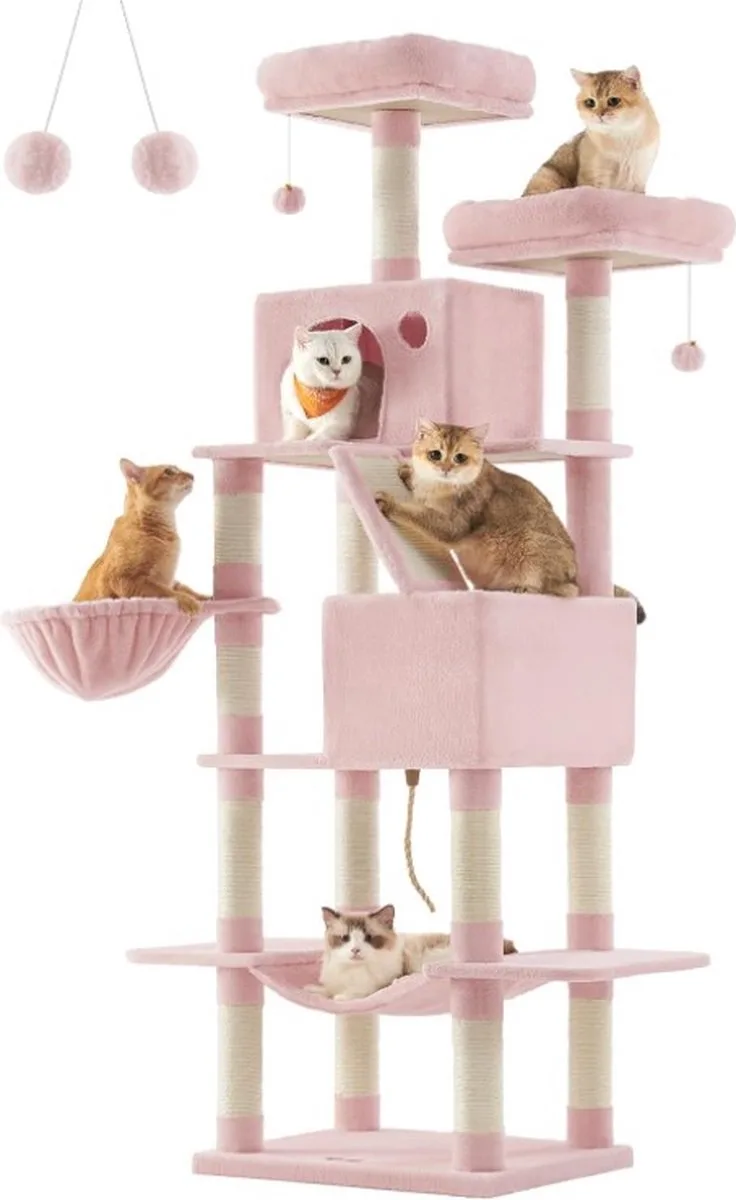 Krabpaal voor zware katten - Hoge krabpaal - Krabpaal boomstam - Krabpaal voor grote katten - Kat toren - Krabpaal plafond - Stevige krabpaal - Krabpaal voor katten - XXL - Katten verblijf von Feandrea in Rosa – Produktfoto