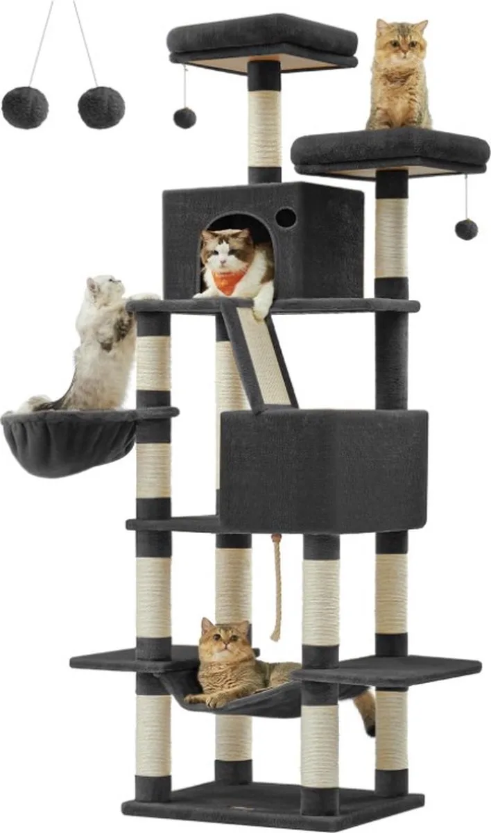 Krabpaal voor zware katten - Hoge krabpaal - Krabpaal boomstam - Krabpaal voor grote katten - Kat toren - Krabpaal plafond - Stevige krabpaal - Krabpaal voor katten - XXL - Katten verblijf by Feandrea in Inkt Zwart – product photo