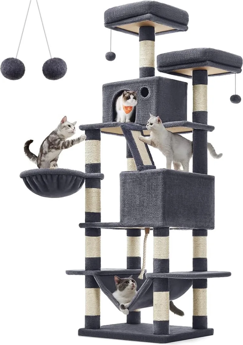 Krabpaal voor zware katten - Hoge krabpaal - Krabpaal boomstam - Krabpaal voor grote katten - Kat toren - Stevige krabpaal - Krabpaal voor katten - XL - Kattenverblijf by Feandrea in Rookgrijs – product photo