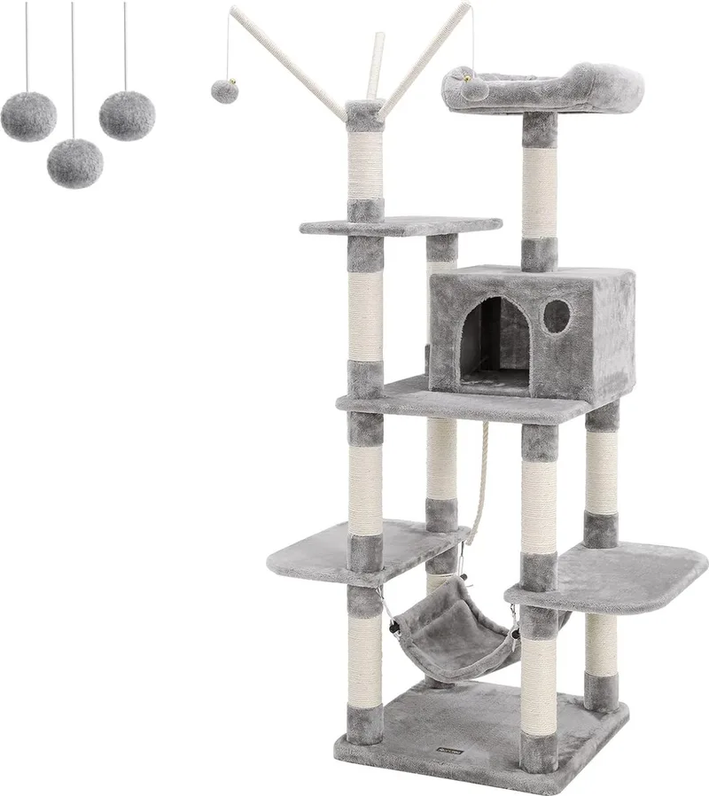 Krabpaal voor zware katten - Kat toren - Krabpaal boomstam - Hoge krabpaal - Krabpaal voor grote katten - Stevige krabpaal - Krabpaal voor katten - XL - Kattenverblijf de Feandrea en Gris clair – photo produit