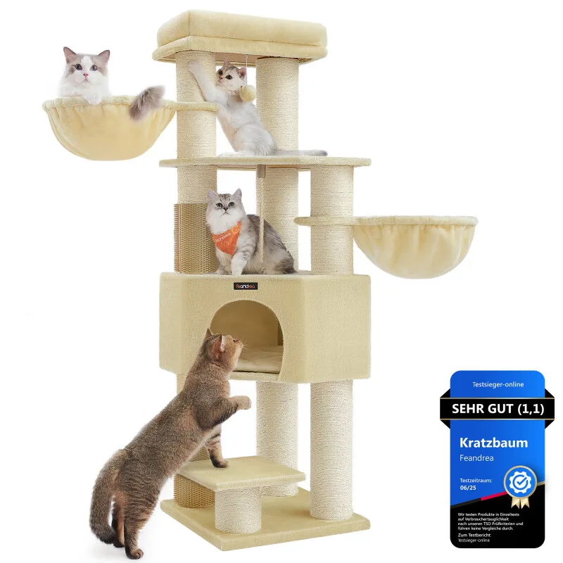 Kratzbaum, 11,1 cm dicke Stämme, 2 Katzenbürsten, mit große Plattformen, 160cm by Feandrea in Regular – product photo