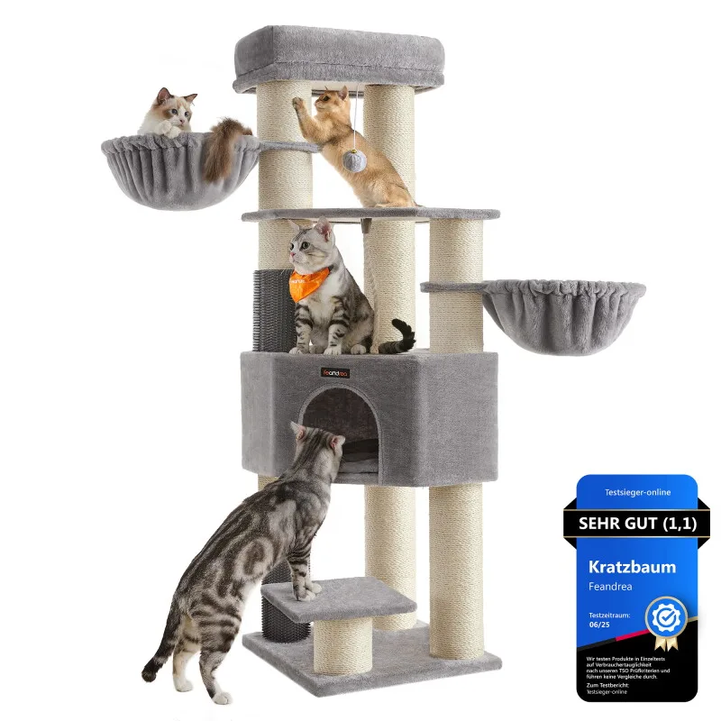 Kratzbaum, 11,1 cm dicke Stämme, 2 Katzenbürsten, mit große Plattformen, 160cm by Feandrea in Regular – product photo