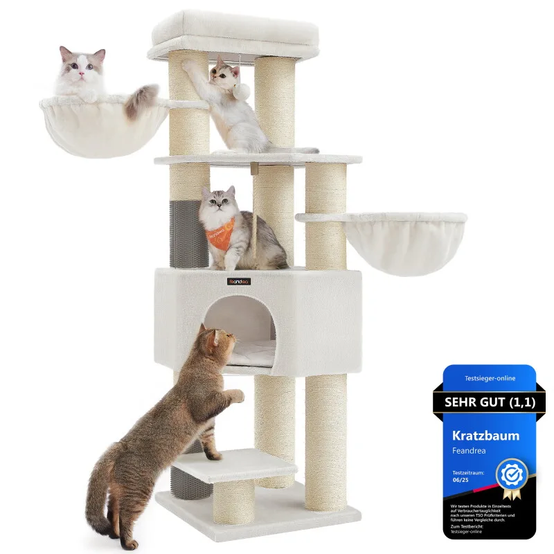Kratzbaum, 11,1 cm dicke Stämme, 2 Katzenbürsten, mit große Plattformen, 160cm by Feandrea in Regular – product photo