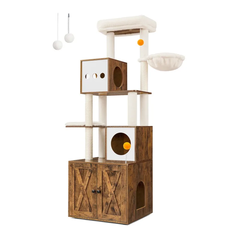 Kratzbaum 185cm mit Katzenklo-Schrank vintagebraun by Feandrea in Brown, Regular – product photo