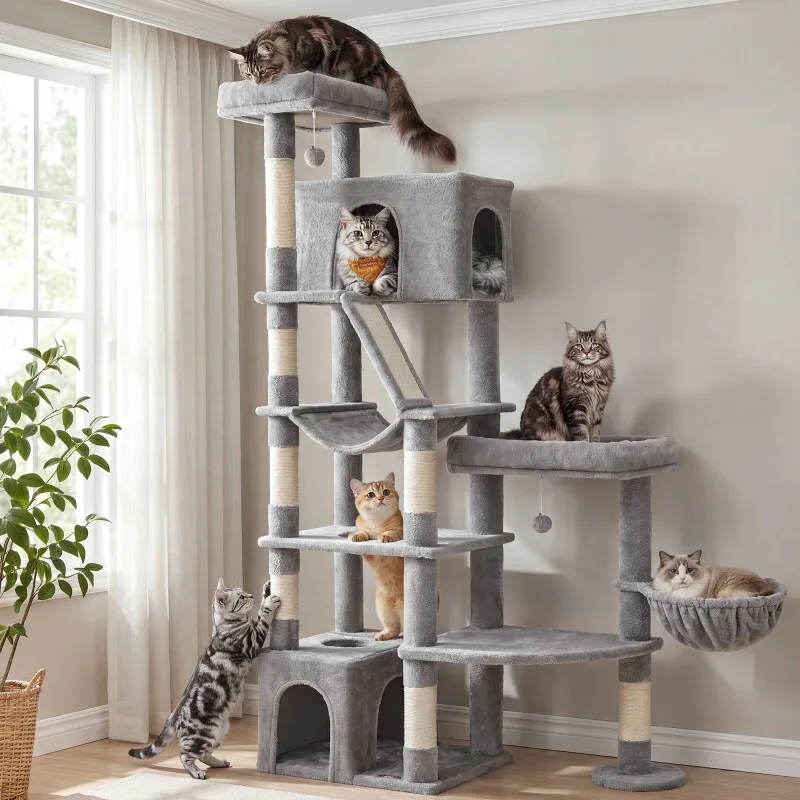 Kratzbaum, 188,2 cm hoch, Katzenbaum, für große Katzen, Katzenkratzbaum by Feandrea in Light grey, Regular – product photo