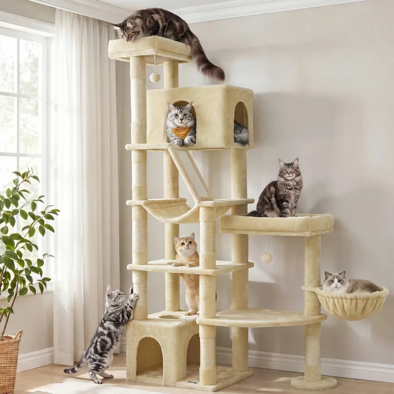 Kratzbaum, 188,2 cm hoch, Katzenbaum, für große Katzen, Katzenkratzbaum van Feandrea in Beige, Regular – productfoto