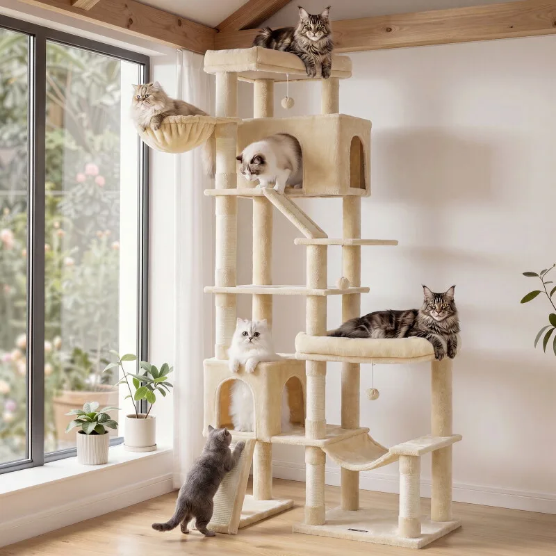 Kratzbaum, 202 cm hoch, Katzenbaum, für große Katzen, Katzenkratzbaum von Feandrea in Beige, Regular – Produktfoto