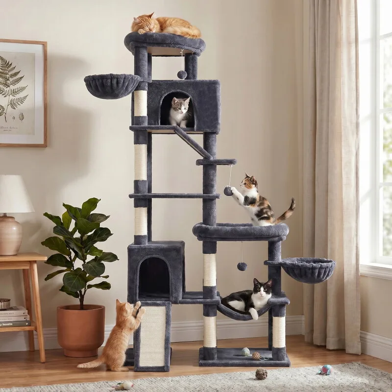 Kratzbaum, 202 cm hoch, Katzenbaum, für große Katzen, Katzenkratzbaum von Feandrea in Dunkelgrau, Regular – Produktfoto