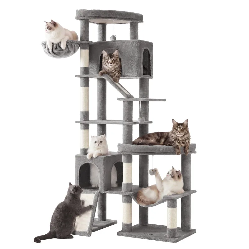 Kratzbaum, 202 cm hoch, Katzenbaum, für große Katzen, Katzenkratzbaum van Feandrea in Lichtgrijs, Regular – productfoto