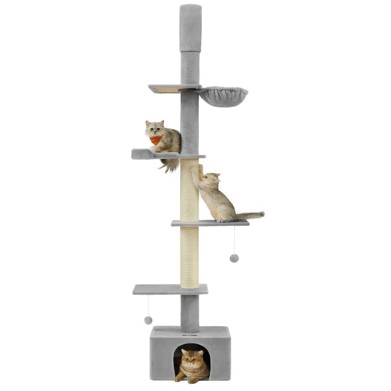Kratzbaum deckenhoch 231-291cm mehrstufig by Feandrea in Light grey, Regular – product photo