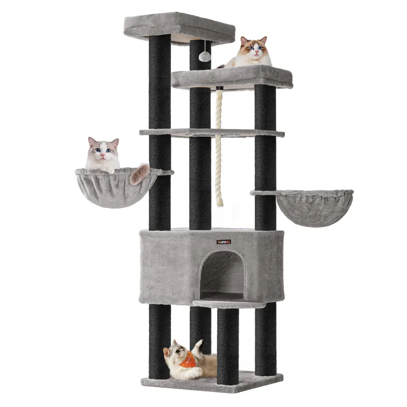 Kratzbaum für große katzen mit dicken Säulen schwarz/ grau fra Feandrea i Sort, Grå, Regular – produktbillede