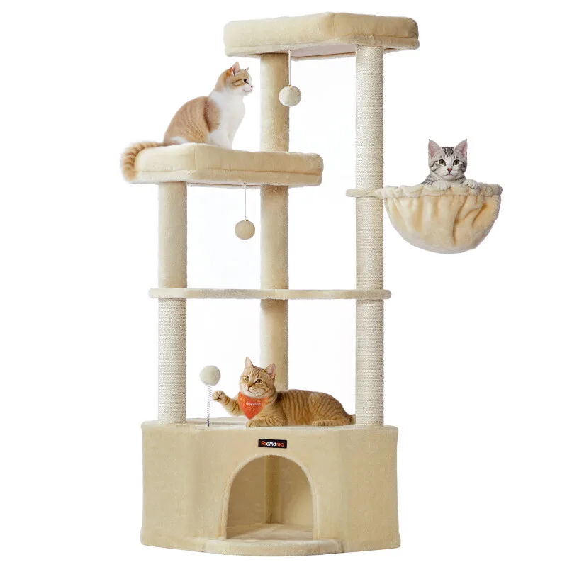 Kratzbaum für Raumecke mit großer Kuschelhöhle van Feandrea in Beige, Regular – productfoto