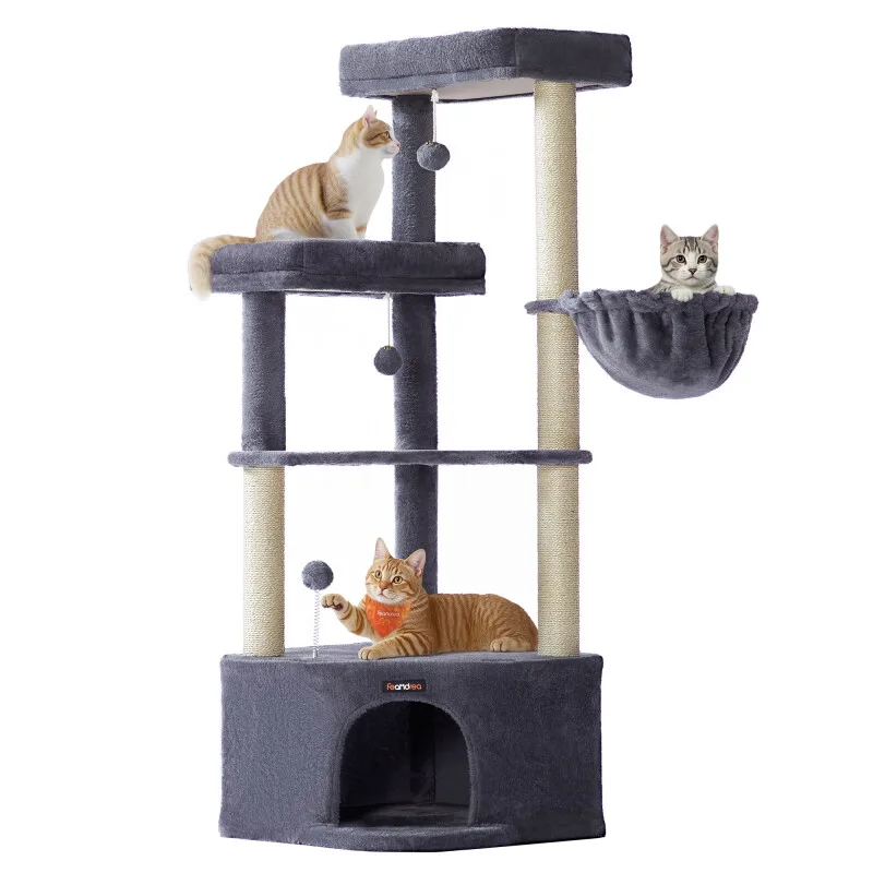 Kratzbaum für Raumecke mit großer Kuschelhöhle by Feandrea in Dark grey, Regular – product photo
