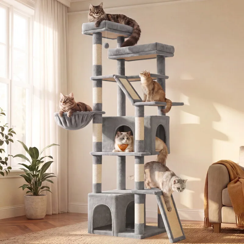 Kratzbaum groß, 184,5cm hoch, für Große Katzen,Mehrkatzenhaushalt från Feandrea i Ljusgrå, Regular – produktbild