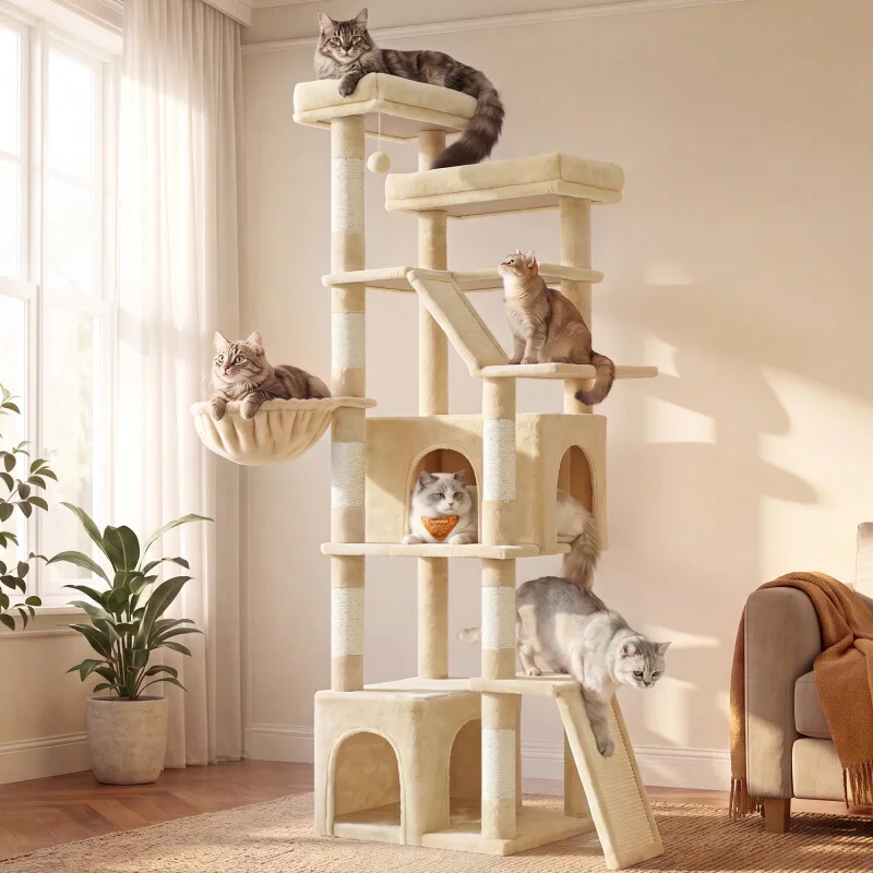 Kratzbaum groß, 184,5cm hoch, für Große Katzen,Mehrkatzenhaushalt från Feandrea i Beige, Regular – produktbild